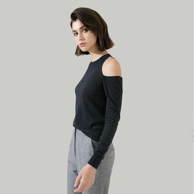 1612 100% Wool Pullover Off shoulder thin top Sweater For Women Ladies autumn Cloths luxury Women\'s Clothing