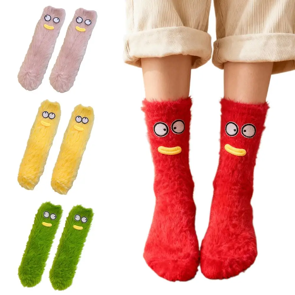 ถุงเท้าขนแกะหนานุ่มสำหรับฤดูหนาว ถุงเท้าขนแกะแบบยาวถึงกลางน่อง ถุงเท้าใส่นอนในบ้าน ถุงเท้าลำลองใส่ในบ้าน