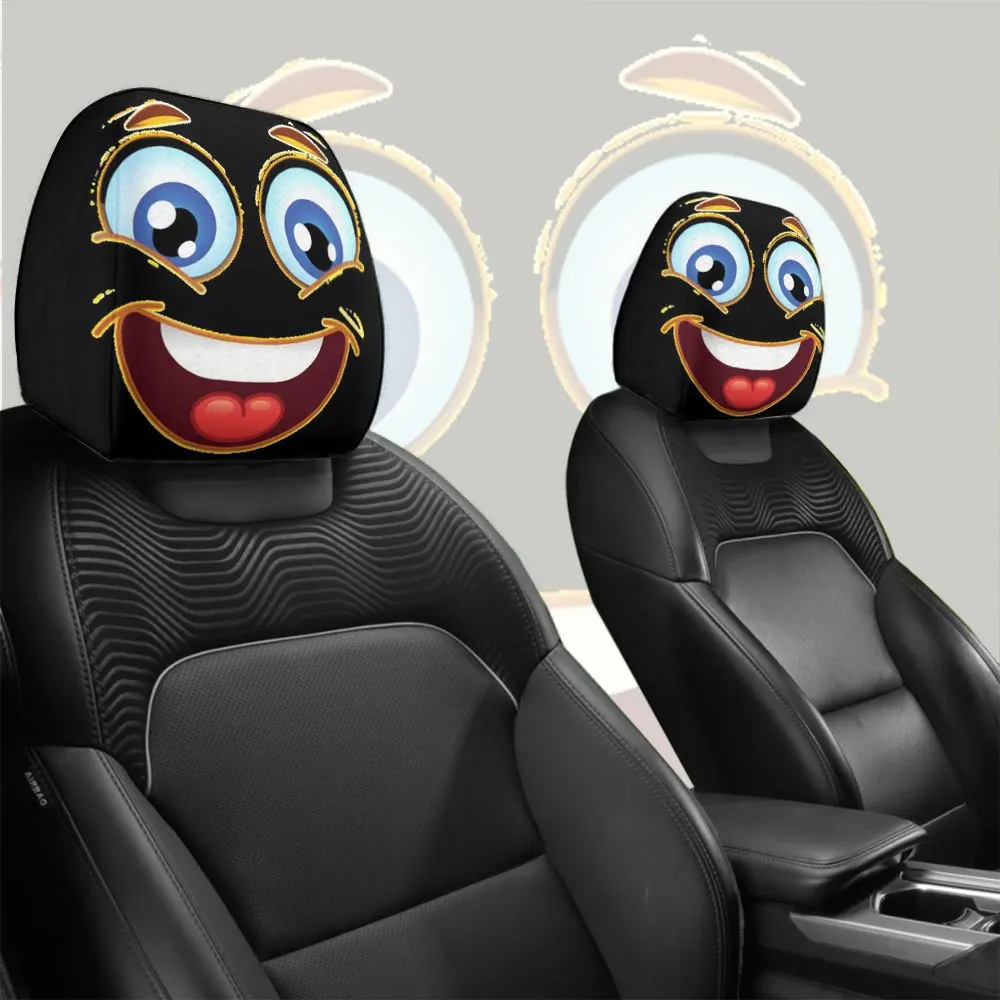 2, shy cartoon big-eyed face printed car headrest covers, reducing driving fatigue, festival gifts, car interior decoration