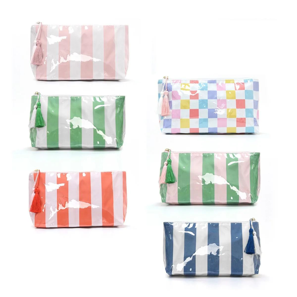 Cross-border striped cosmetic bag high-value large-capacity cosmetic storage bag contrasting color travel portable cosmetic bag