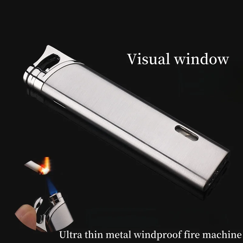 

Ultra Thin Metal Windproof Gas Lighter, Visible Gas Chamber, Direct Blue Flame Portable Cigarette Lighter, Kitchen Barbecue Tool