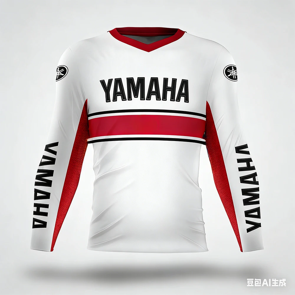 Summer New Yamaha V-Neck High-Performance Motocross Long-Sleeved Jersey Men Women Oversized Breathable Quick-Dry Motorcycle Tee