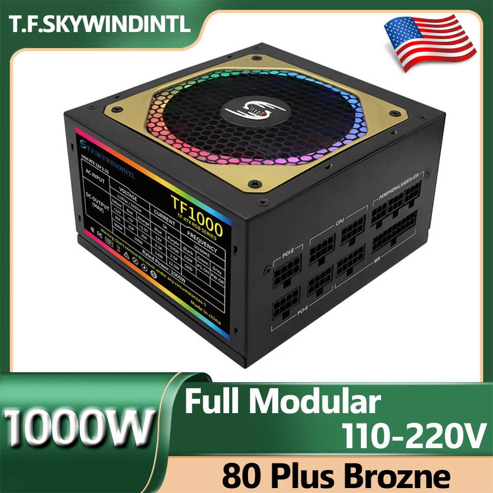 

1000W Full Modular Power Supply RGB Fan ATX 80 Plus Bronze 1000 Watt Gaming PUS, Active PFC, Full Voltage 110-240V