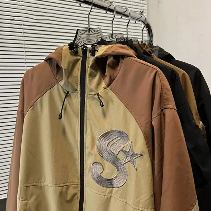 

Loose Fit American Retro Jaet Men's Trendy Brand Japanese Sle Hooded Embroidered Outerwear Autumn Winter plus Size Coat