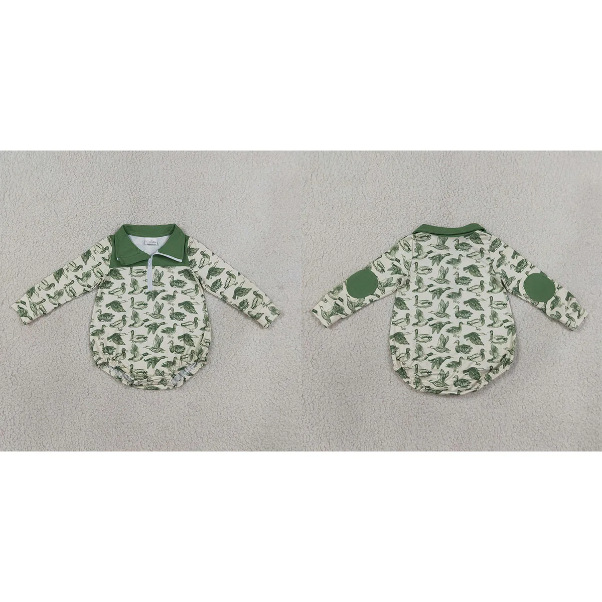 Newborn Clothes Baby Boy Long Sleeve Green Ducks Hunting Zipper Rompers Boutique Kids Children Infant Jumpsuit Wholesale