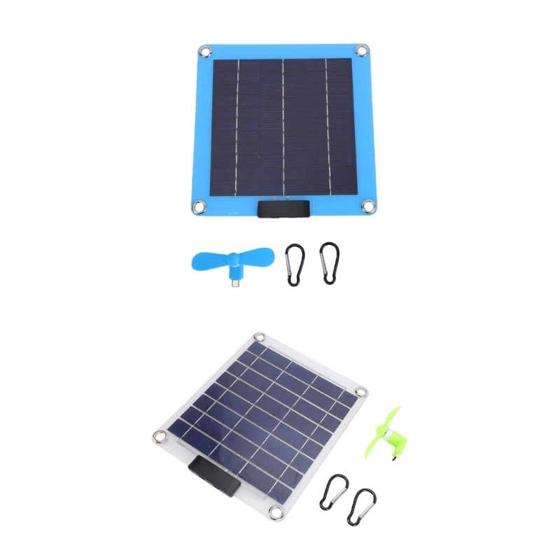 Efficient Solar Powered Easy Carry Fan with 2 USB Chargers Foldable Solar Fan Simple Installation for Emergency & Outdoors C7AC