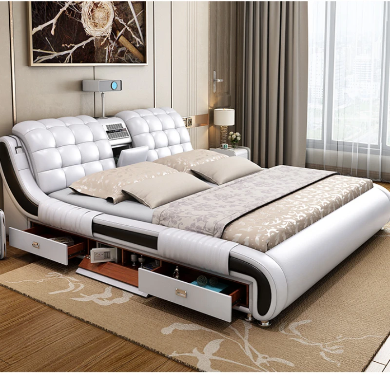 Minimalist Wood Aesthetic Double Bed Queen Size Storage Princess Modern Twin Bed Frame White Multifunctional Camas Furniture