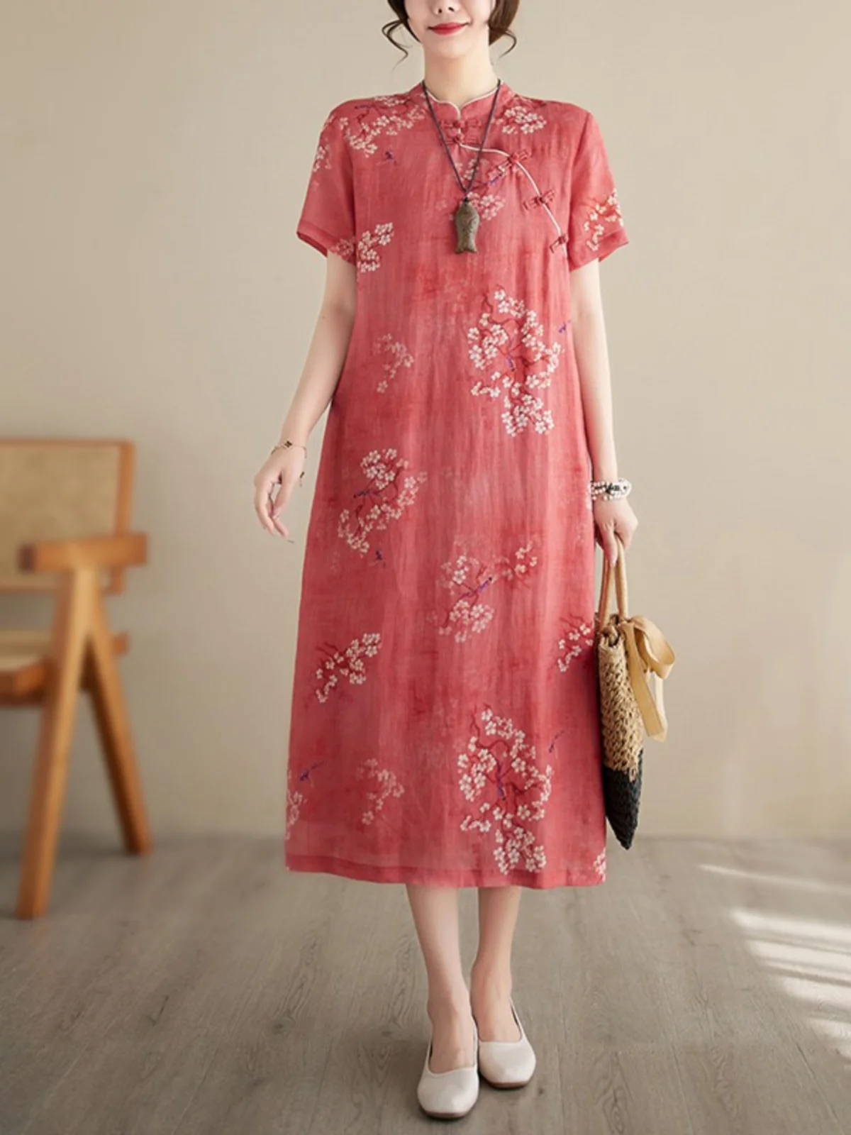 

Высококачественное хлопковое льняное длинное платье Qipao в стиле ретро, большие размеры, женское платье для похудения на пуговицах Dr Commute Sle