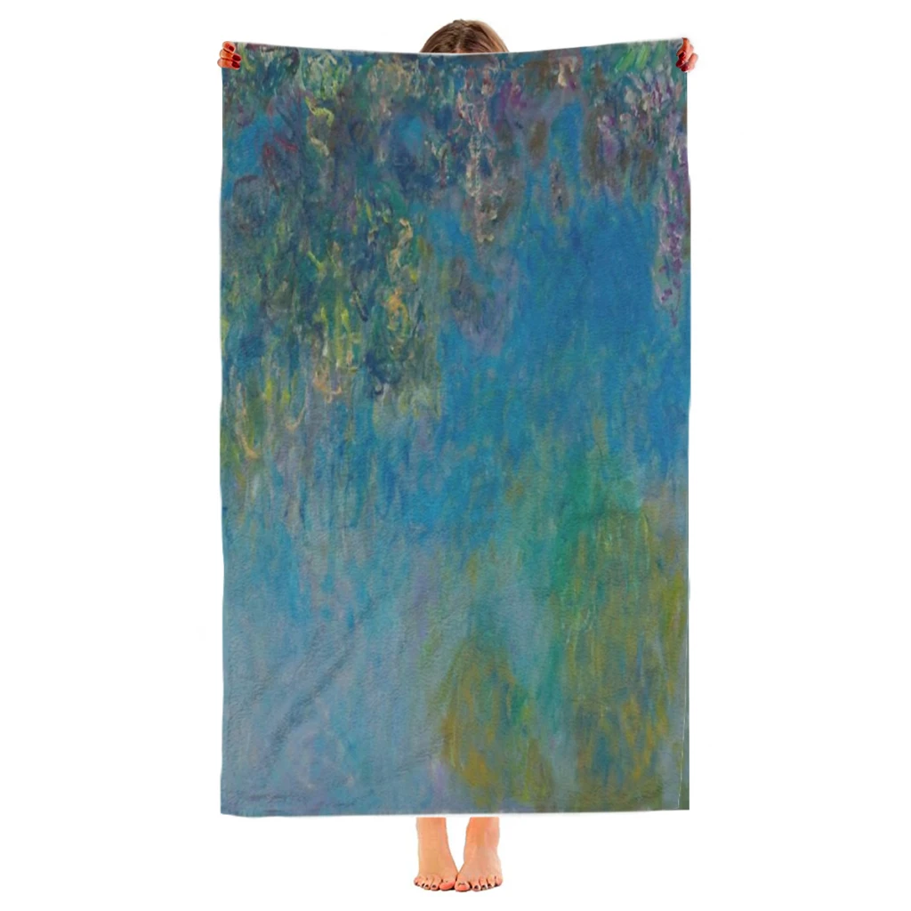 Microfiber Beach Towel Wisteria by Claude Monet 1925 Print Quick Dry Sandless Beach Blanket Soft Comfortable for Men Women