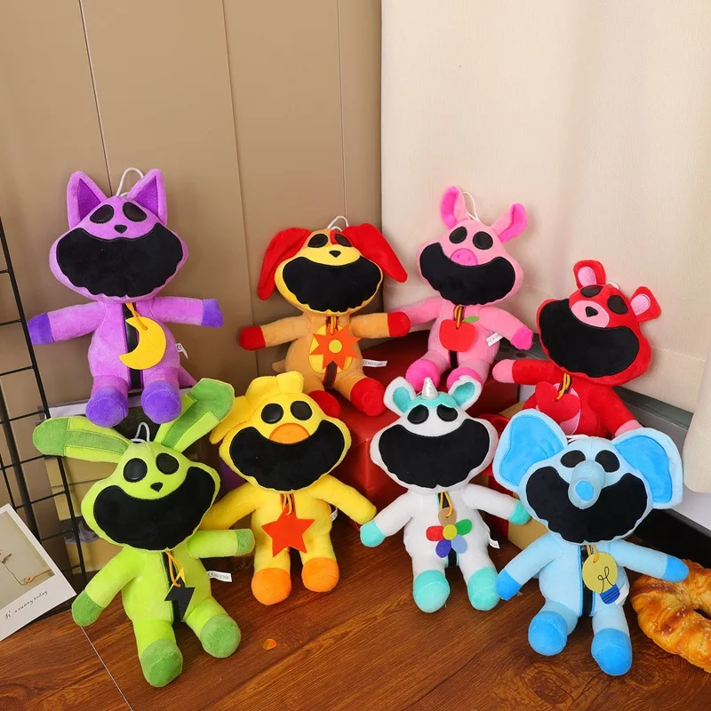 8 Smiling Critters Plush Toys Jumping House Cat Pup Bear Holding Plush Cat Pup Plush Doll Decoration Kawaii Soft Fill Toy Childr