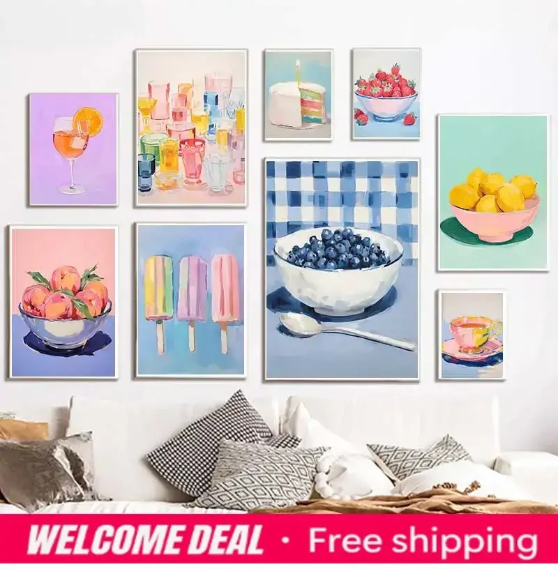 2026  Colorful Summer Popsicle Poster Still Life Dining Room Breakfast Food Prints Canvas Painting Wall Art Picture Home Kitc