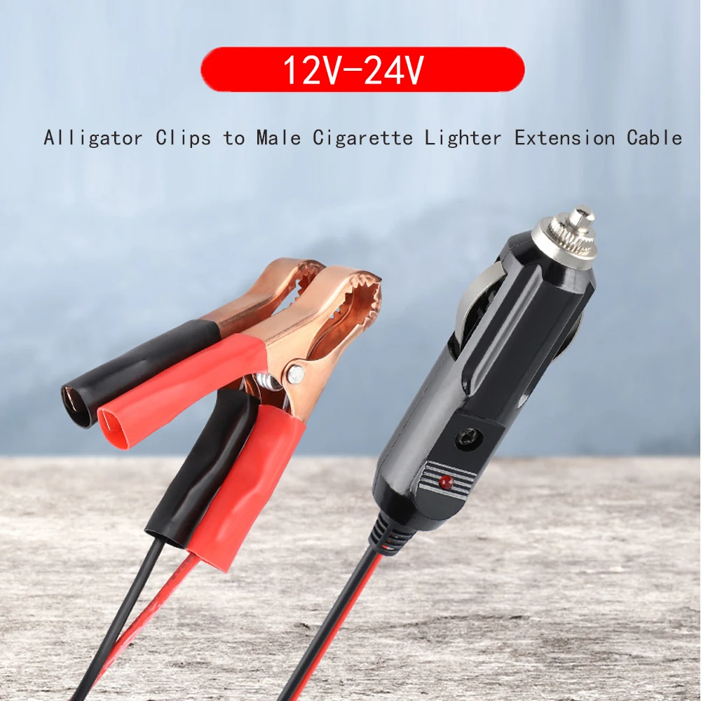 New 15A Alligator Clips to Male Cigarette Lighter Extension Cable 12V-24V Jumper Battery Charge Cord 1.5m For