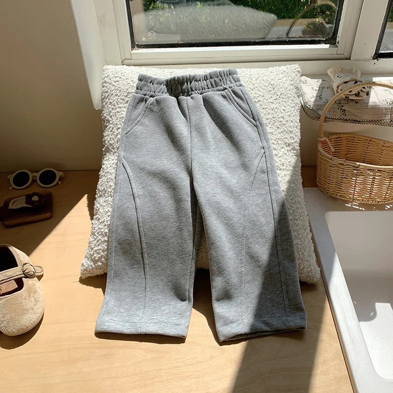 New Children\'s Sports Pants Korean Edition Versatile Casual Solid Color Trousers for Boys and Girls Autumn/Winter Wide Leg Pants