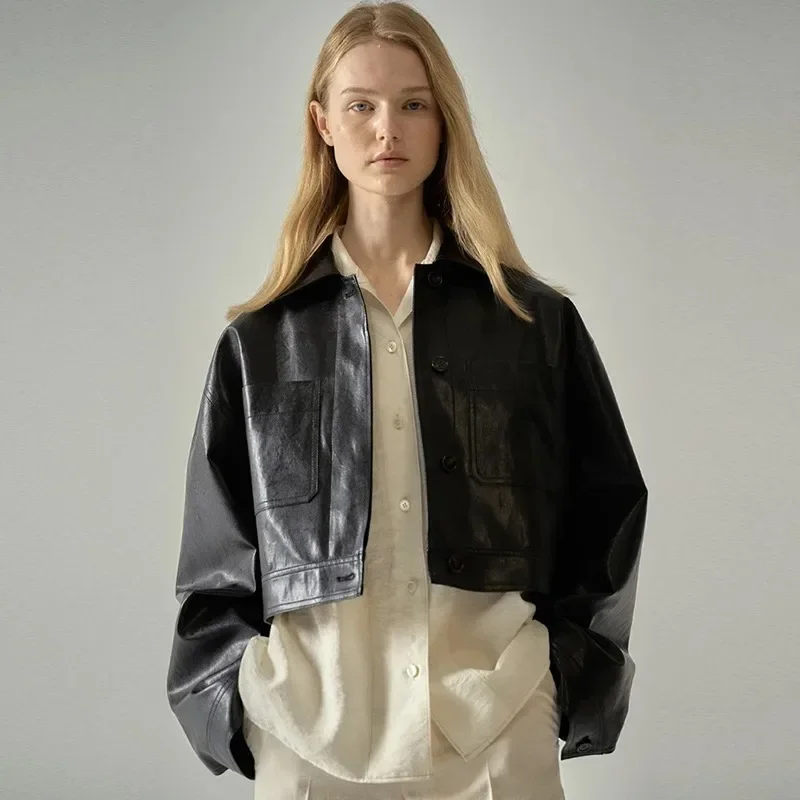 Veste courte en cuir pour femme, manteau en polyuréthane, streetwear américain, hauts amples, printemps et automne, F @ C @ D *