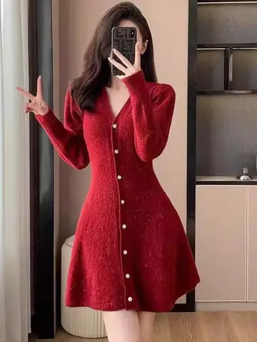 슬림핏 원피스 봄가을 긴팔 슬림핏 허리 조임 니트 원피스 드레스 원피스 드레스 원피스 원피스 원피스