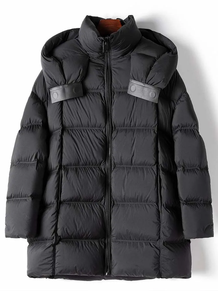 INKEO-Chaqueta de plumón de pato blanco para mujer, Abrigo acolchado con capucha y cremallera, ropa de abrigo cálida a la moda, color negro, 90%,