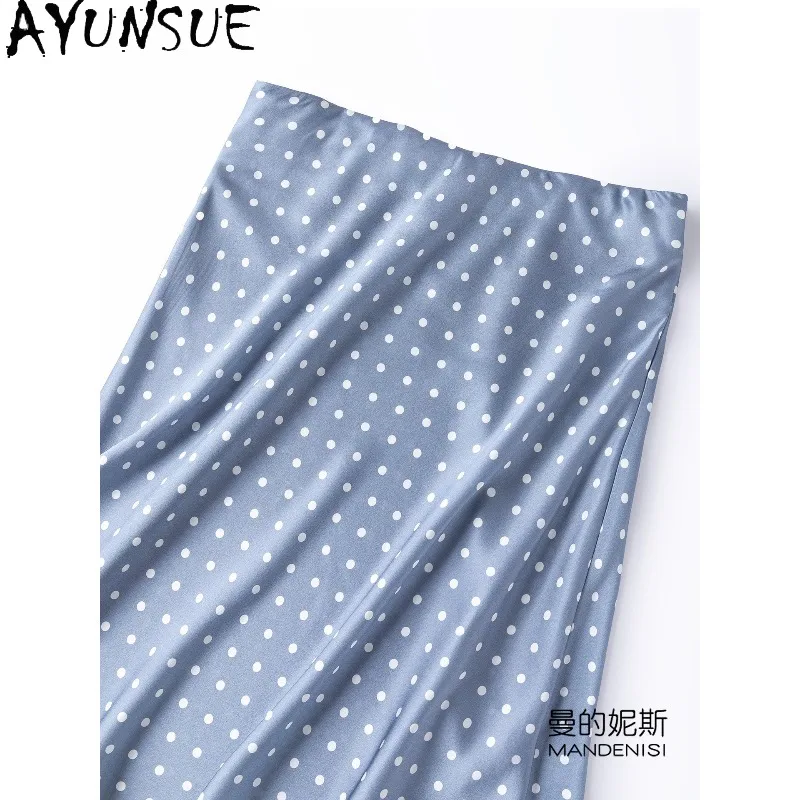

AYUNSUE 100% Silk Women's Skirts Stylish Dot Package Hip Skirts for Women Vacation Style Short Skirt Woman Clothes Summer Юбка