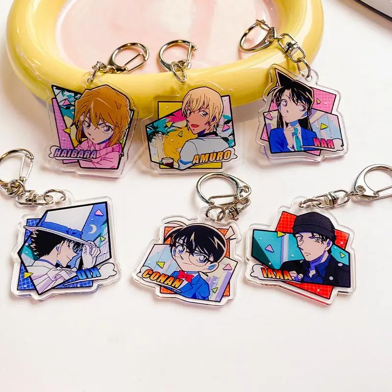 6Pcs Detective Conan Key Chain Anime Jimmy Kudo Student Backpack Keychain Accessories Creative Decorative Cute Pendant Gift