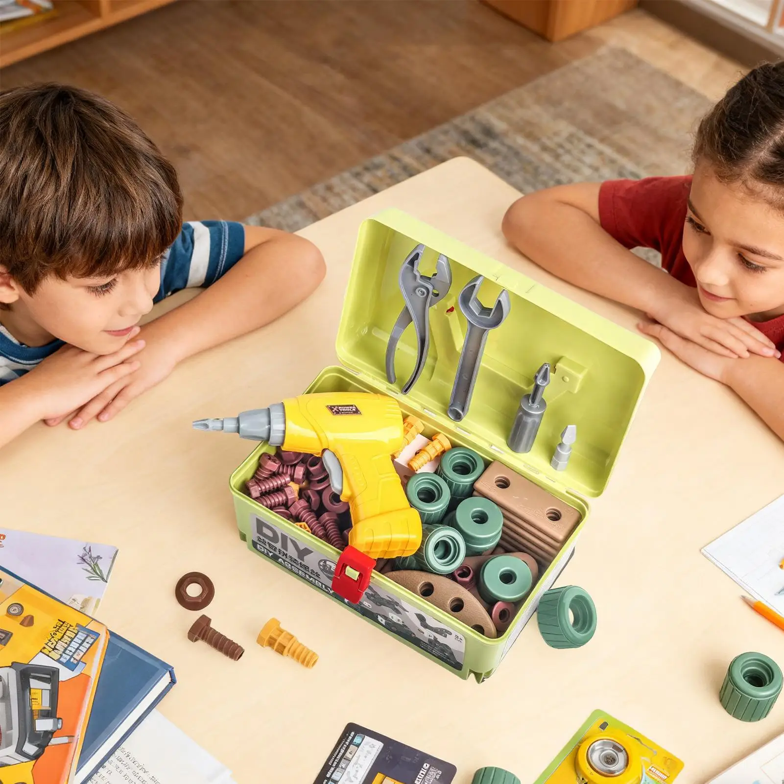 

Игрушечная дрель, дрель, игрушки, ящик для инструментов, образовательный обучающий набор для детей, мальчиков, конструкция для малышей, мастерская на Рождество, день рождения, настольная вечеринка