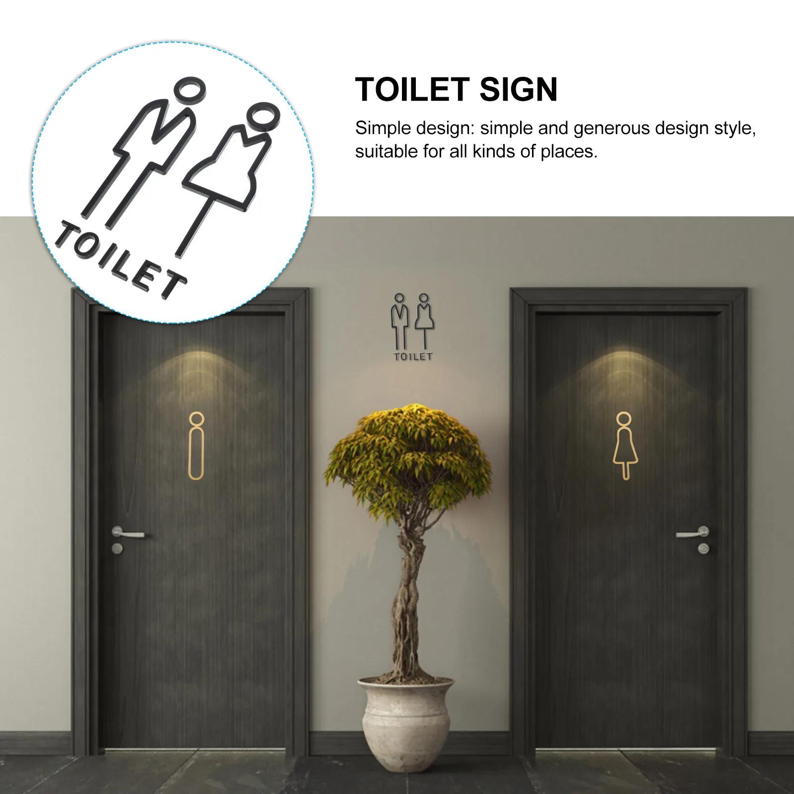 1Pair Toilet Identification Sign Modern Washroom Sign Plate Clear Male Female Symbol for Office School Public Space Bathroom