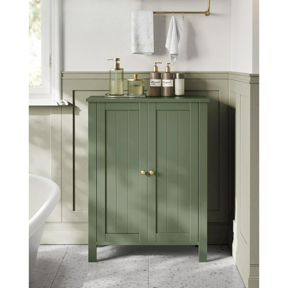 

Bathroom floor storage cabinet with 2 adjustable shelves, freestanding, 11.8 x 23.6 x 31.5 inches, forest green