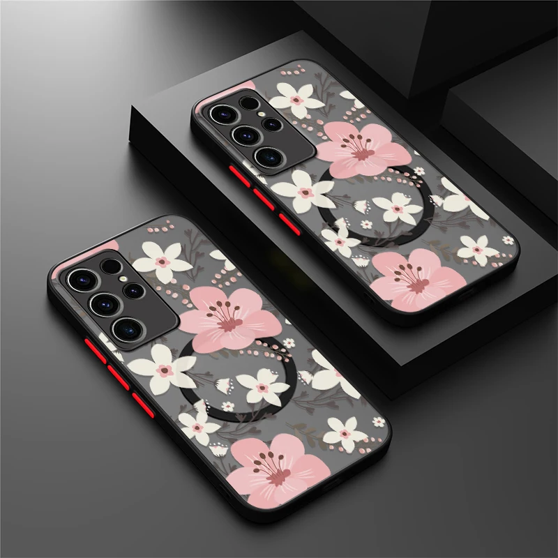 حافظة هاتف غير لامعة لهاتف سامسونج جالاكسي S25 S24 S23 S22 Ultra S23 FE Plus S20 زهرة لغطاء شحن لاسلكي مغناطيسي Magsafe