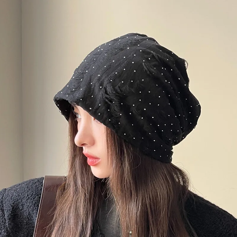 

Japanese Retro Slouchy Beanie Thermal Knitted Cap with Ear Flaps Winter Warm Unisex Pullover Hat for Women Men