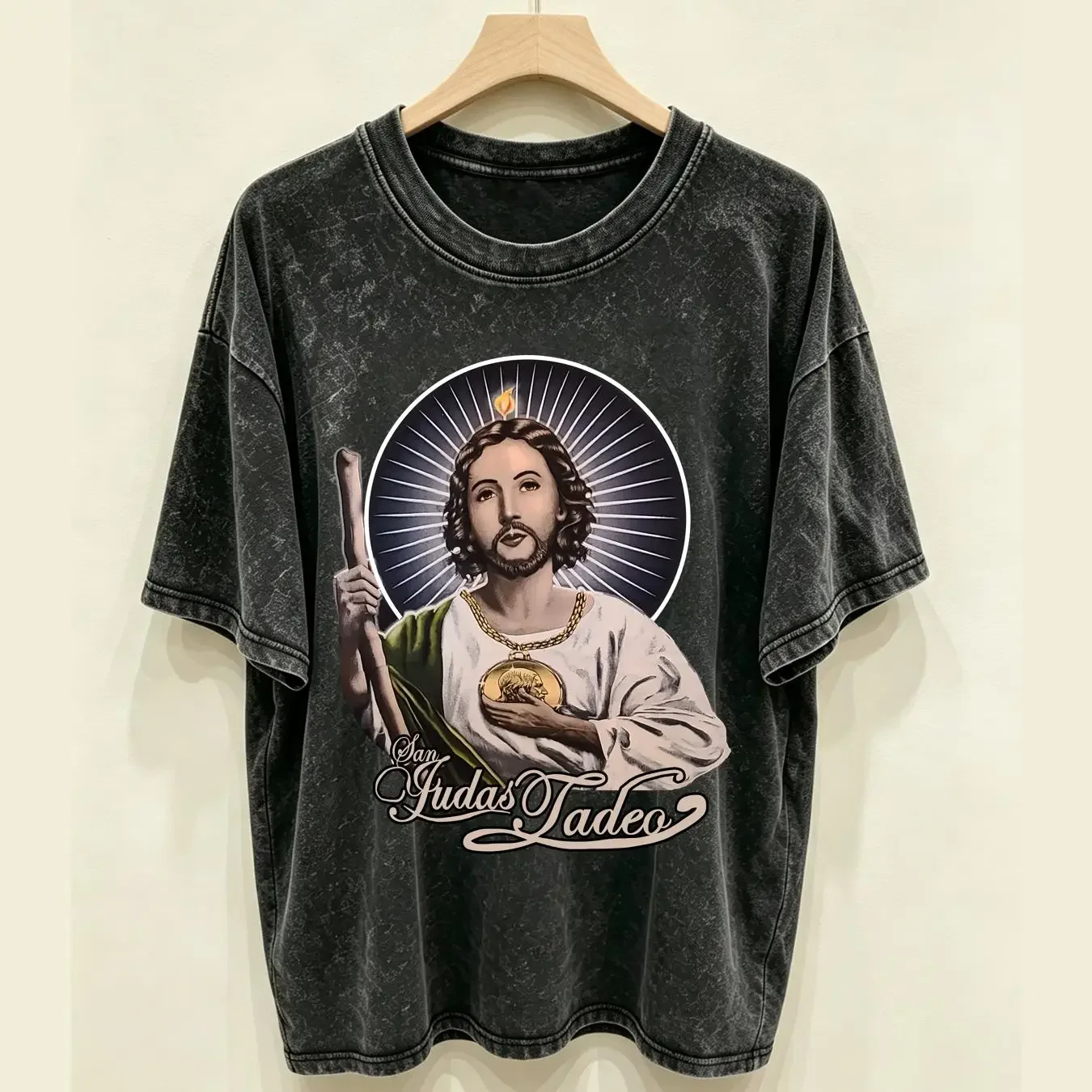 washed T Shirt SAN JUDAS TADEO SAINT JUDE APOSTLE RELIGIOUS THADDEUS long or short sleeves vintage Washed fashion Casual