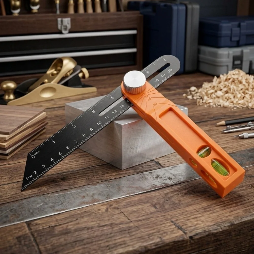 Angle Gauge with Sliding T Bevel and Tri Square for Accurate Measurement and Marking in Woodworking and Construction Projects