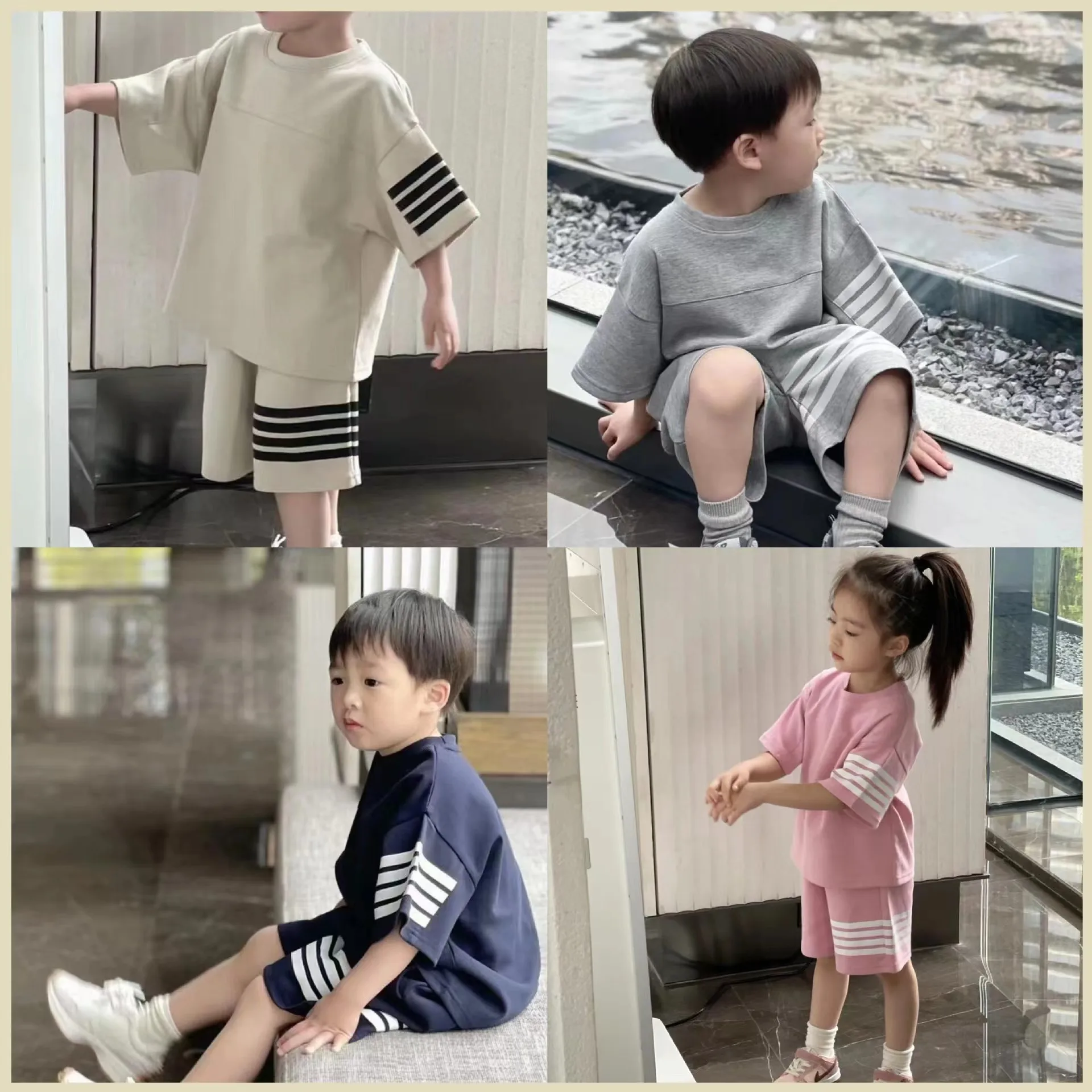 

2025 Summer Children's Sets Boys' Girls' Sports Set Casual Short Sleeved Shorts Two Piece Set Baby Girl Outfit Set 1-6years