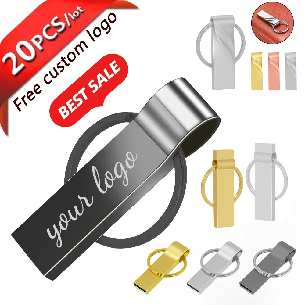 

20 шт. USB-флешки с возможностью нанесения логотипа, металлические, USB 2.0, 64GB, 32GB, 16GB, 8GB, 4GB, 1GB, 2GB, водонепроницаемые, флеш-накопители, USB-память.