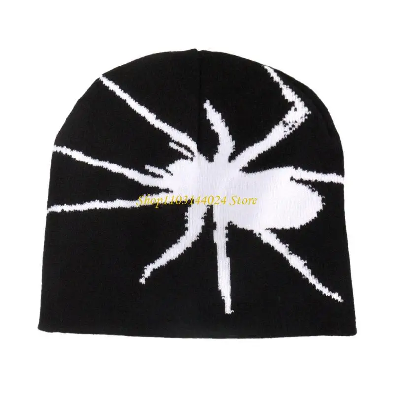 N5KE Knit Jacquard Spiders Pattern Hat Students Outdoor Cycling Skiing Hat Halloween Winter Keep Warm Hat for Couple