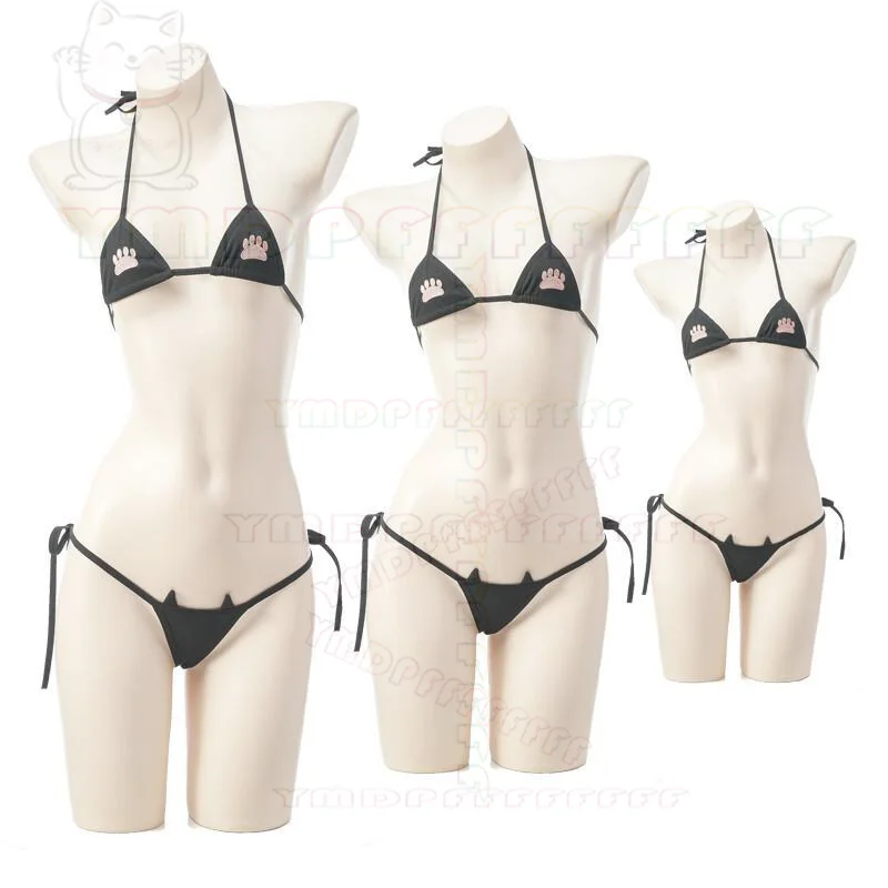 

Аниме трехточечное бикини на шнуровке, сексуальное женское домашнее белье для приватной комнаты, комплект для косплея с кошачьей лапой, мини-купальник с вышивкой, новый