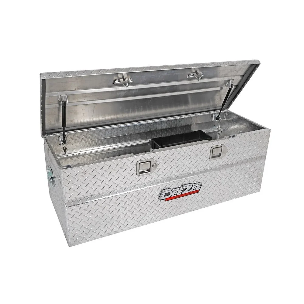 Universal Fit อลูมิเนียมหน้าอกกล่องเครื่องมือปรับยูทิลิตี้ 8 cu ฟุต Heavy Duty Brite-Tread Silver Clear Coat 46.5x19 x