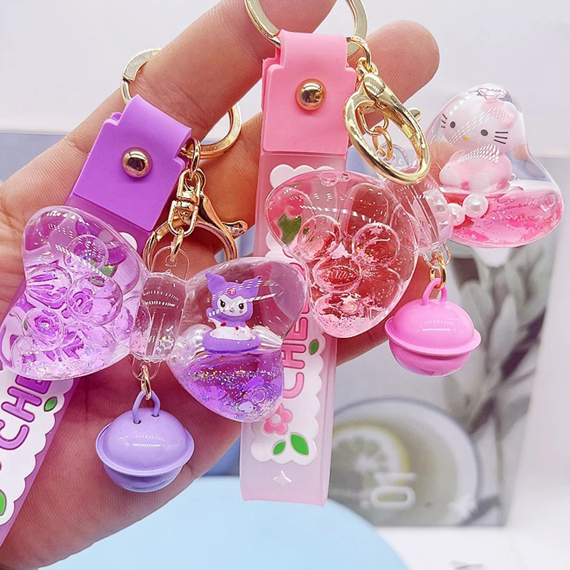 Sanrio Peripheral Hello Kitty New KT Cat Cherry Blossom Keychain Cute Quicksand Lollipop Pendant Creative Gift Jewelry Wholesale