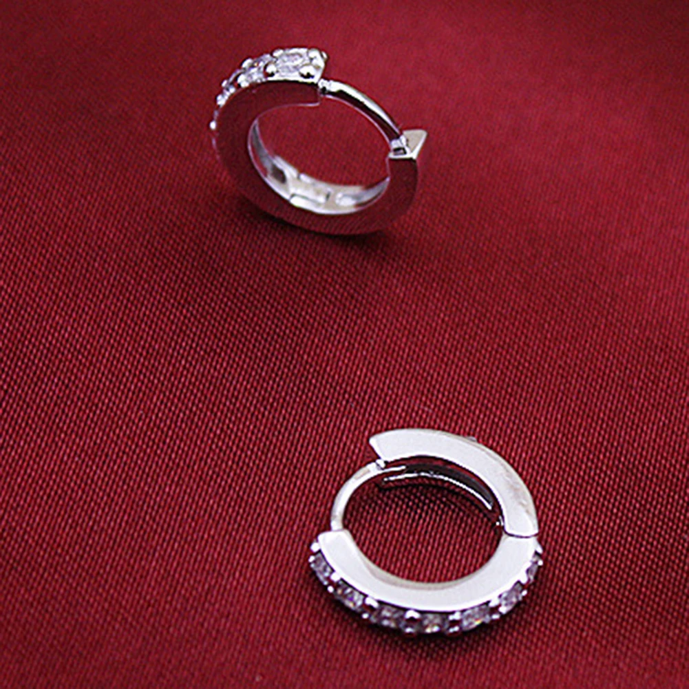 

Small Round Huggie Stud Single Row Inlaid Rhinestone Hoop Earring For Women