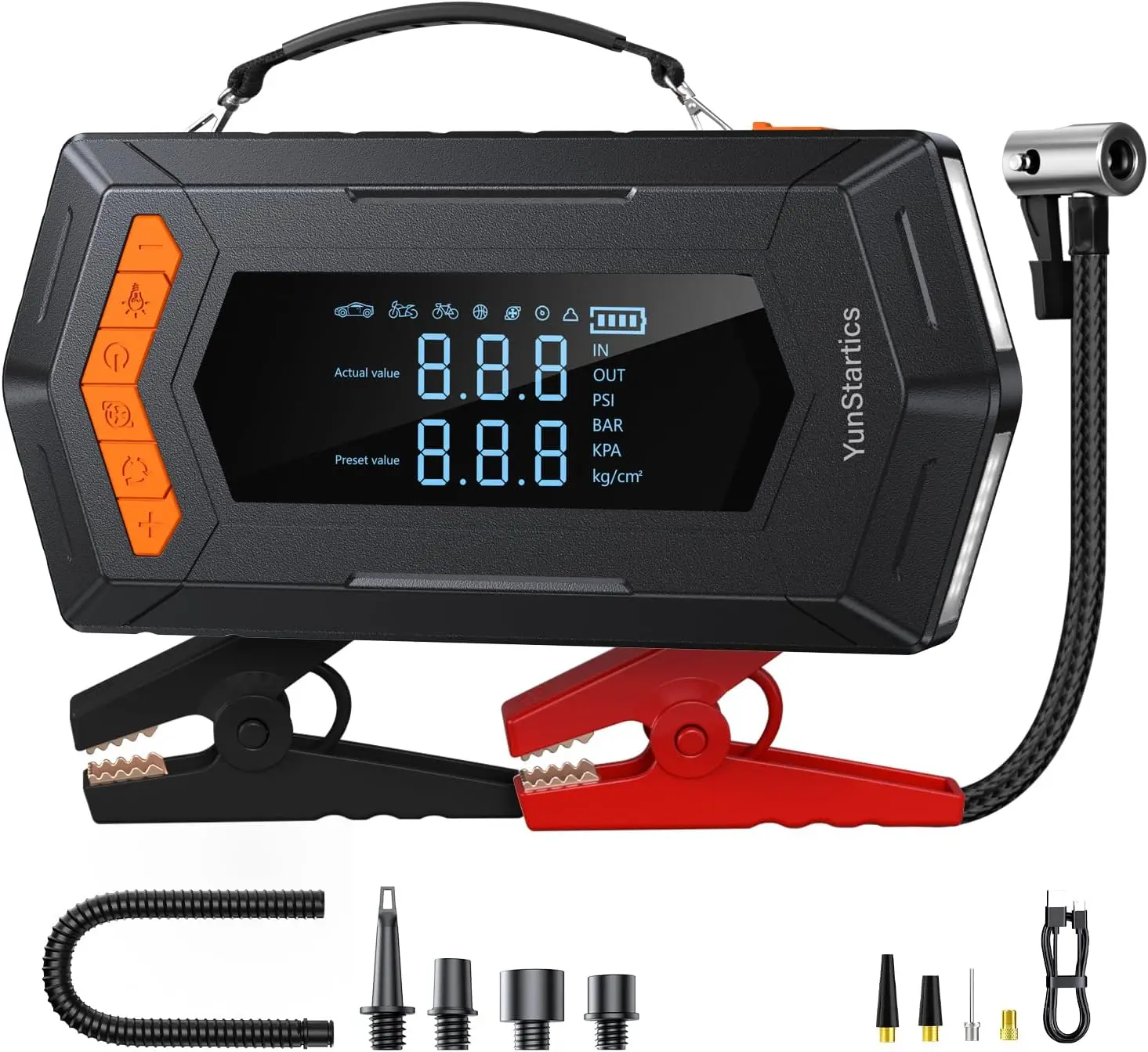 

4000A Portable Jump Starter with Air Compressor, 12V Car Battery Booster, 150PSI Tire Inflator, Auto-Shutoff
