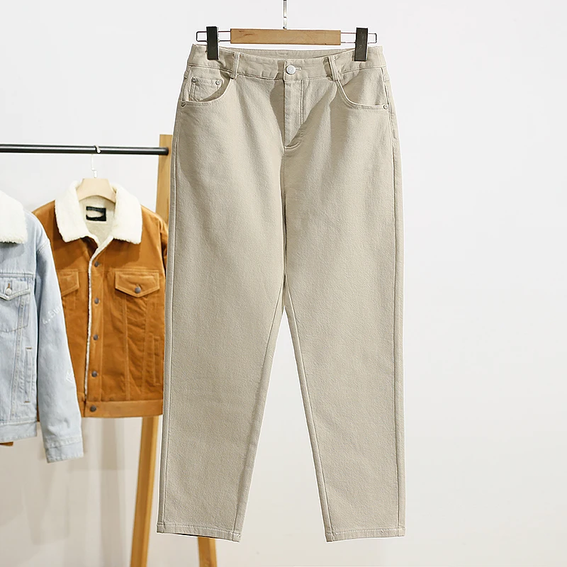 

Брюки XKing Casual прямого кроя для повседневной носки, бежевые, из хлопка и спандекса, с высокой талией, длинные, с карманами