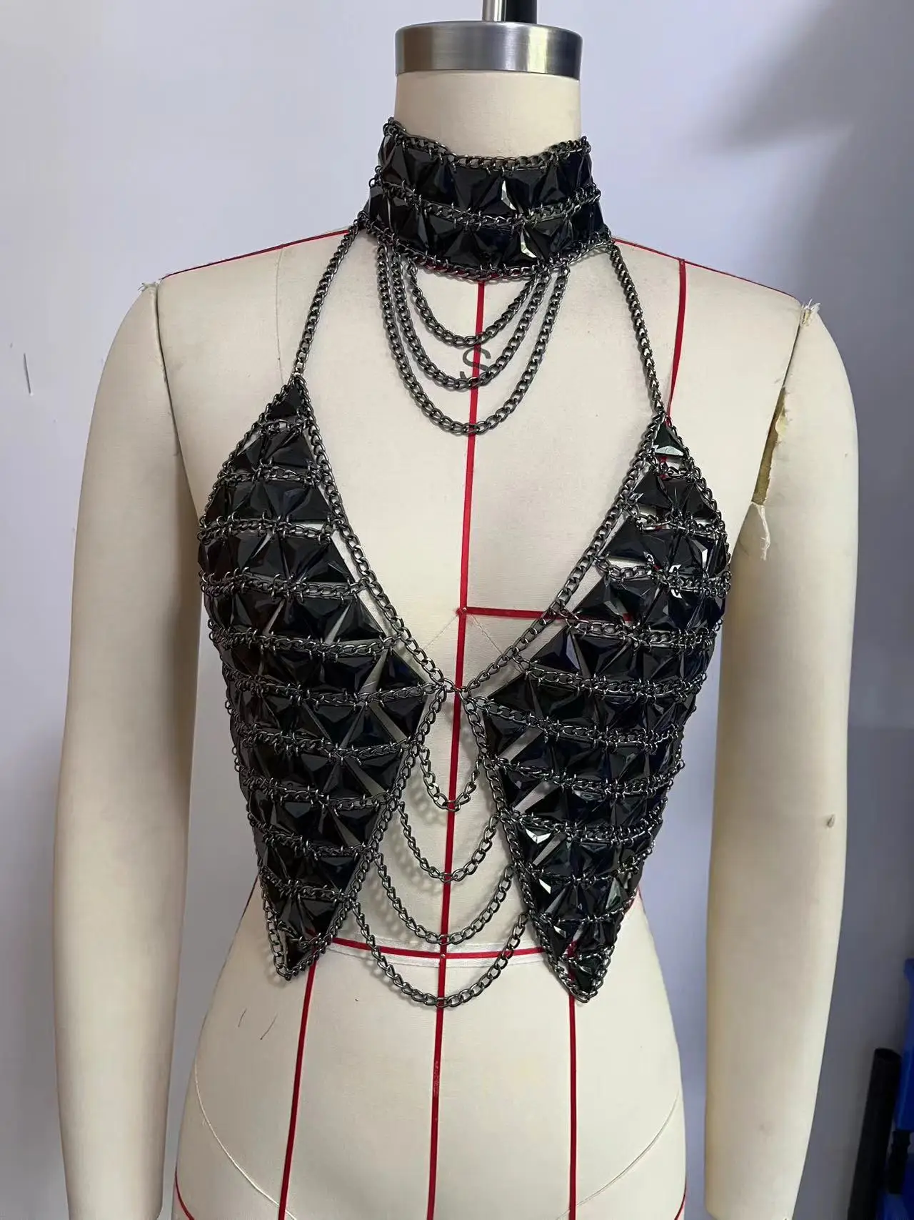 Festive Black Shiny Diamond Waist Chain Set Half Skirt Top Chain L8021Y Cross-Border Sparkling Flashing Jewelry Accessory