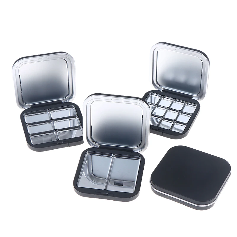 Palette de maquillage carrée vide à aspiration magnétique avec miroir, fard à paupières, blush, boîte noire mate avec panier, conteneur de blush cosmétique