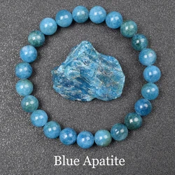 Original Blue Apatite Natural Stone Beads Bracelet Men Women Elastic Rope Bangle Nature Blue Energy Stone Jewelry Exquisite Gift