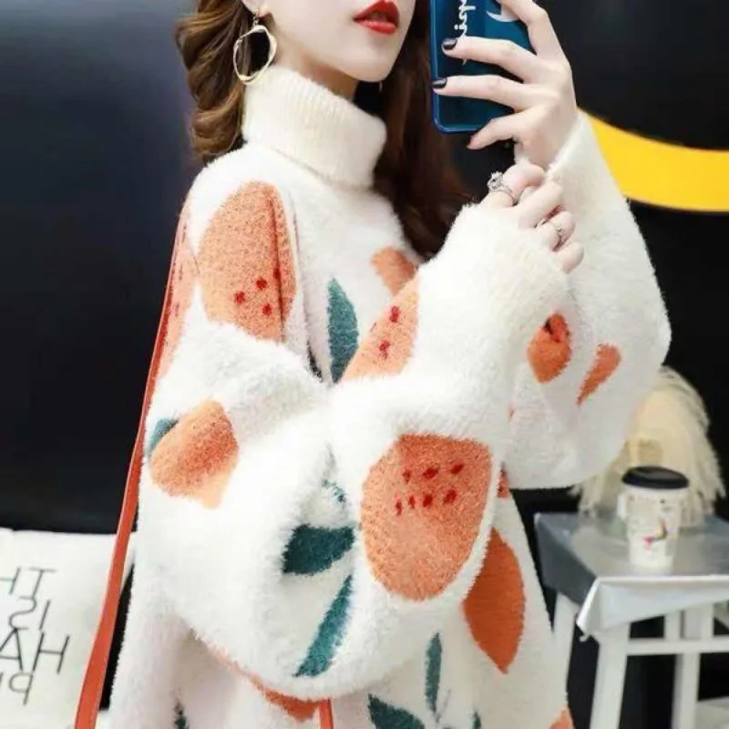 Women 2023 Autumn/Winter New Sweater Knitwear Large Lazy Style Pullover Loose and Thickened Outwear All-match Hin Thin