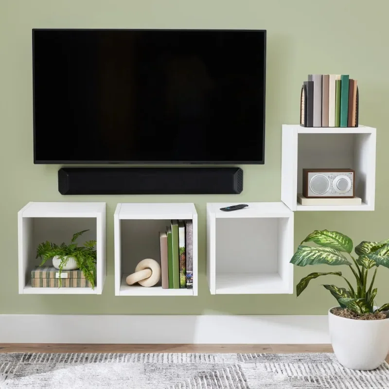 

NEW Wall Mounted Cube Shelves, Set of 4, White Texture Finish-Guaranteed Authentic