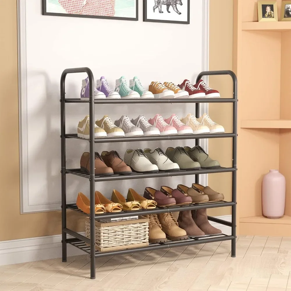 

Metal Shoe Rack 5 Tiers Black Iron Mesh Freestanding Shoes Organizer Storage Shelf, Storage Rack Space Saving Shoe Stand Shoes