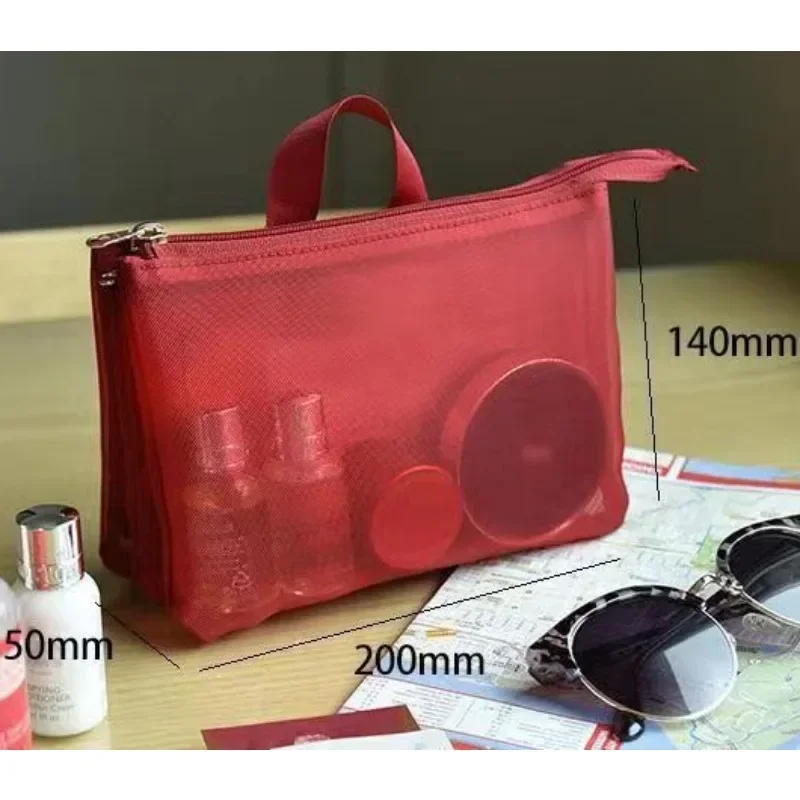 Portable Mesh Storage Bag Handbag with Compartment Travel Toiletries Bag Cosmetics Bag Skincare Toiletries Organizer Pouch