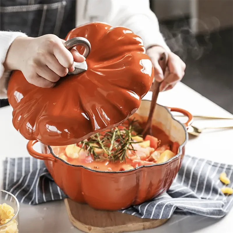 16cm Small Pumpkin Dutch Oven Enameled Cast Iron Soup Pot With Lid Saucepan Casserole Kitchen Cooking Tools