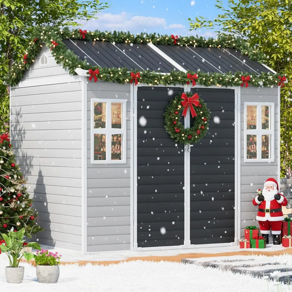 

8x6 Waterproof Lockable Plastic Outdoor Storage Shed with Floor Resin Tool Cabinet Garden, Customized