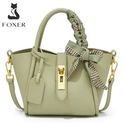 FOXER Women Small Handbag Fashion Shoulder Crossbody Bag Lady Split Leather Top-Handle Bags Office Scarves Hobos Tote For Female