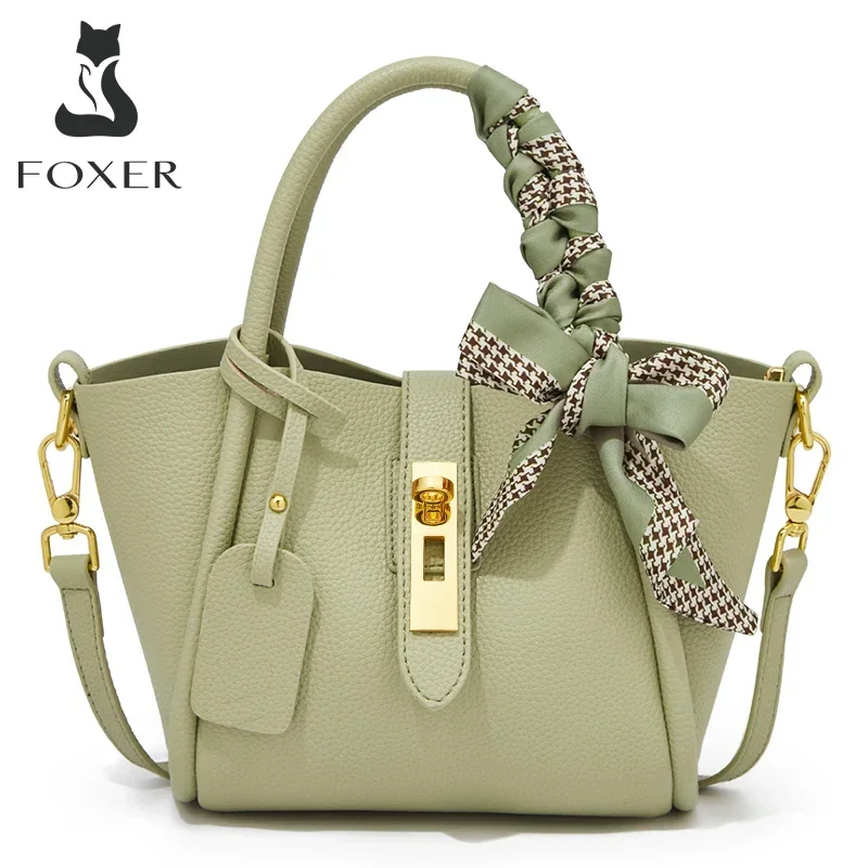 Torebka damska FOXER ze skóry licowej, modna torebka na ramię 2026, elegancka torebka crossbody, lekka luksusowa torebka typu bucket na dojazdy do pracy, idealna na prezent.
