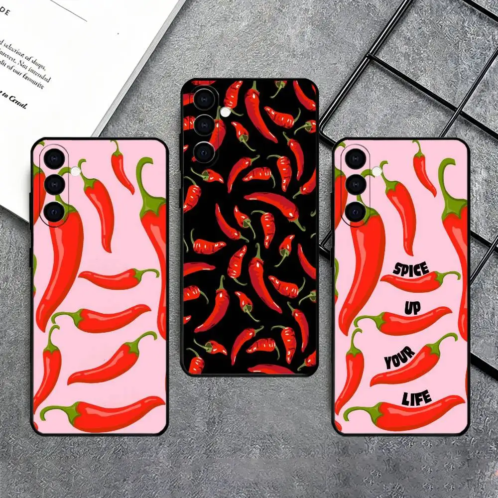 Chili pepper illustration Phone Case Black Silicone Soft For Samsung Galaxy A73,A72,A71,A70,A53,A52,A51